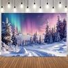 Aurora Forest Snow Mountain Photography Background Lake Scenic Winter Natural Landscape Photo Backdrop Studio Props Wall Decor4