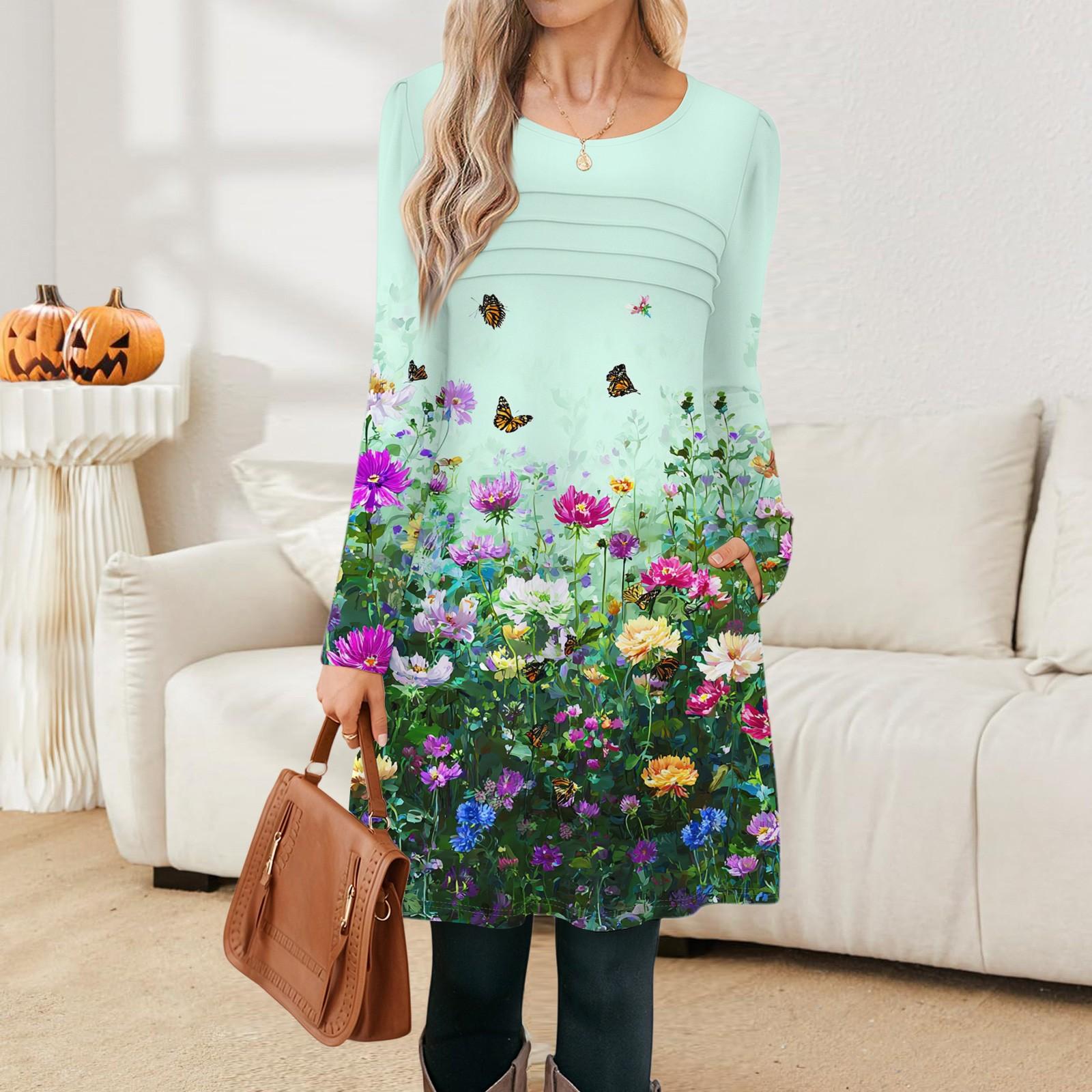 

Женское платье с длинным рукавом, осеннее повседневное, футболка, свободного кроя, с плиссировкой спереди, платья с карманами S