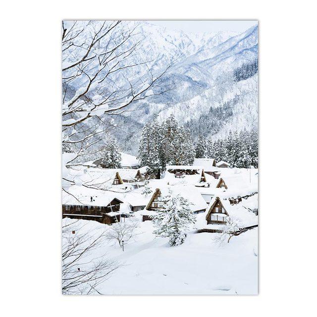 Winter Lake Mountain Canvas Painting Snow Tree Deer Wall Art Picture Print Natural Landscape Nordic Poster Room Home Decor Gifts