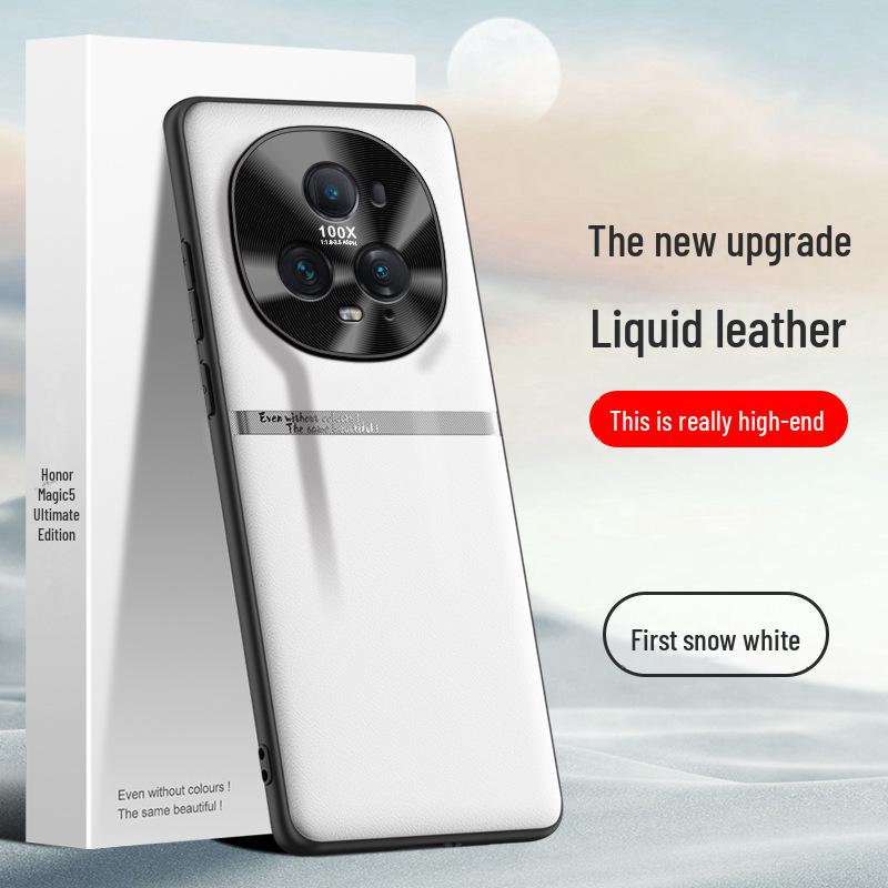 Protective liquid leather shell for Honor Magic5 Ultimate Edition phone, anti-fall design, ships as one piece.
