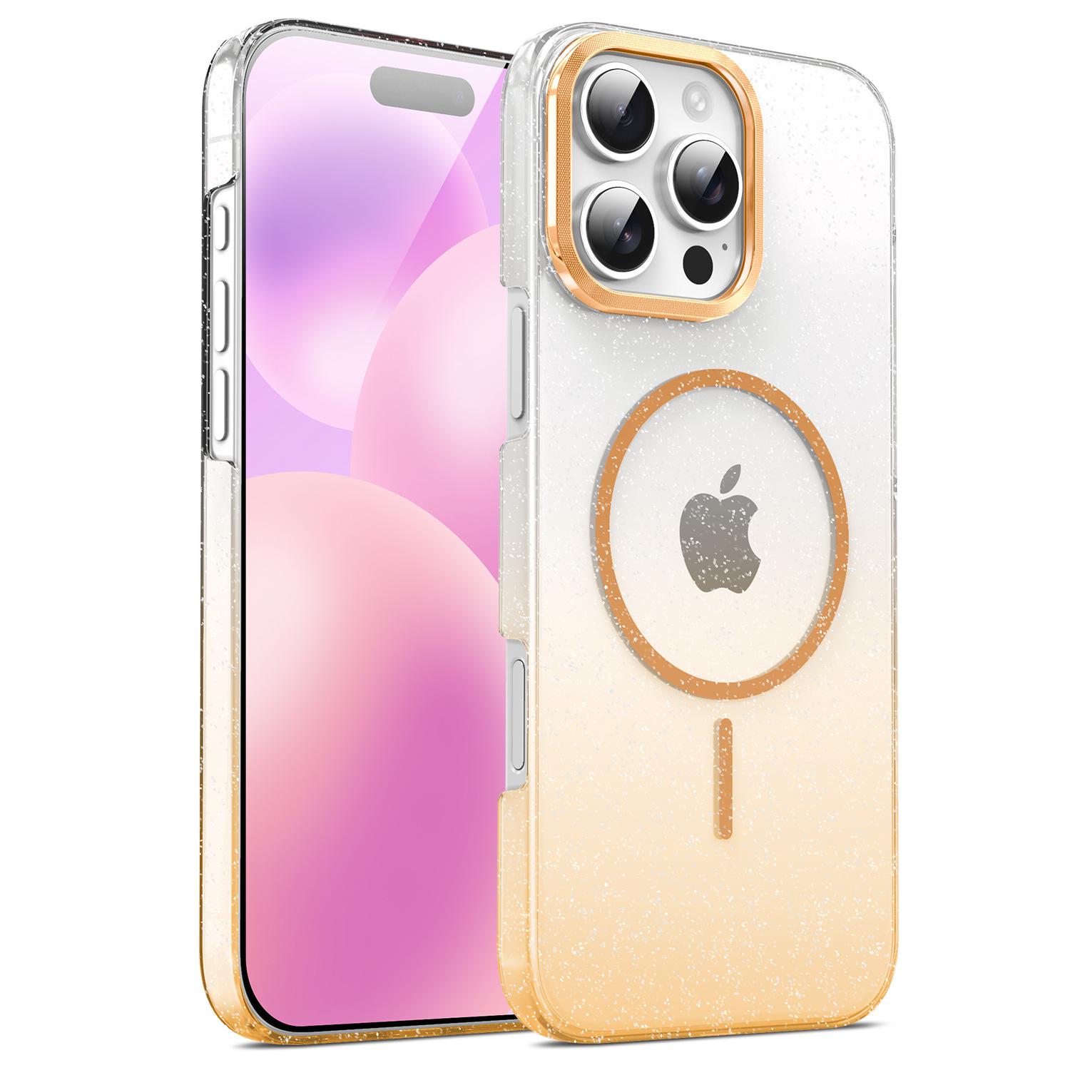 

New Apple iPhone 16 Pro Max Glitter Magnetic Case - Transparent, Drop-proof, Protective PC Cover iPhone 17 Pro золотой/прозрачный