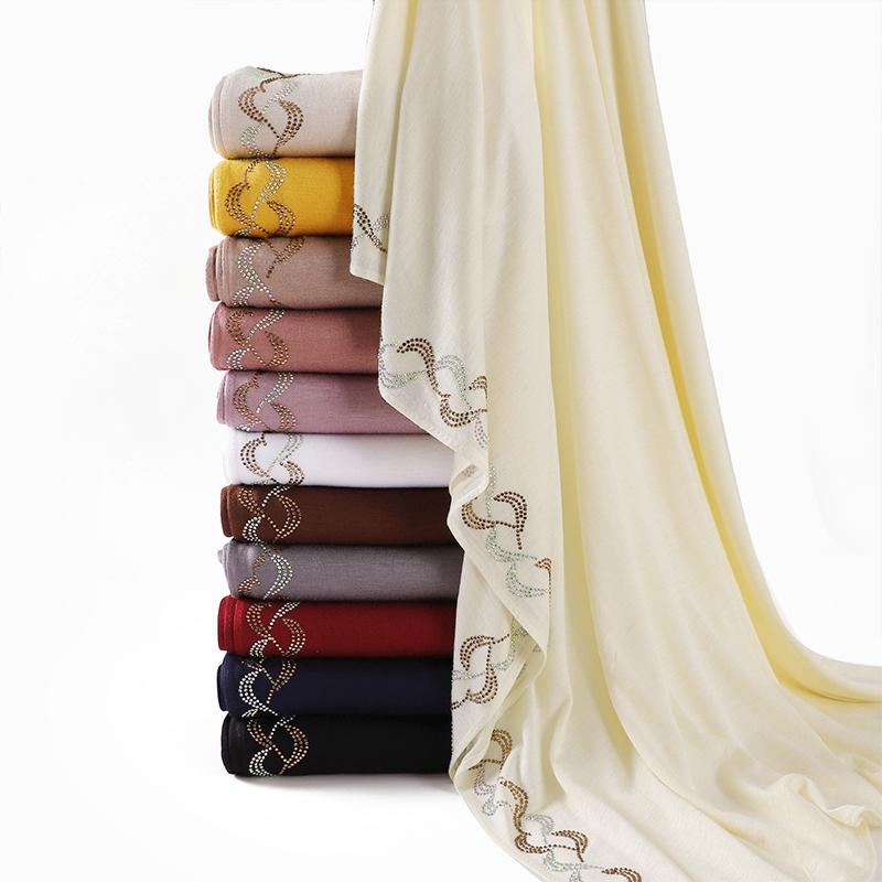 New Rhinestone Hijab for Women Gold Silver Diamond Muslim Headscarf Soft Breathable Jersey Wrap Eid Ramadan Fashion Accessories