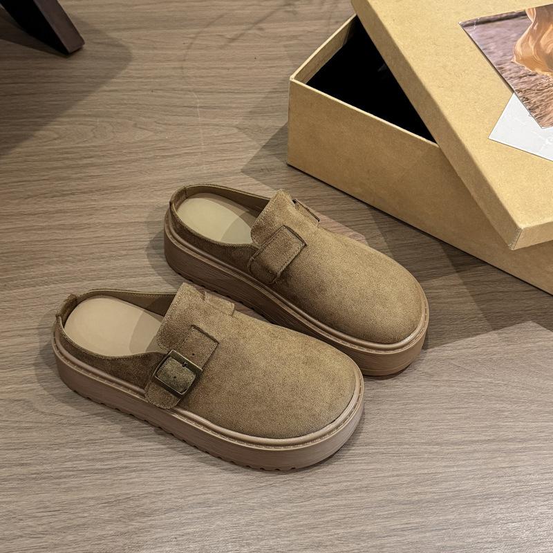 One foot on the muller bag head and half slippers for women to wear in the autumn and winter of 2025, the new thick-soled heightening retro Birkenst
