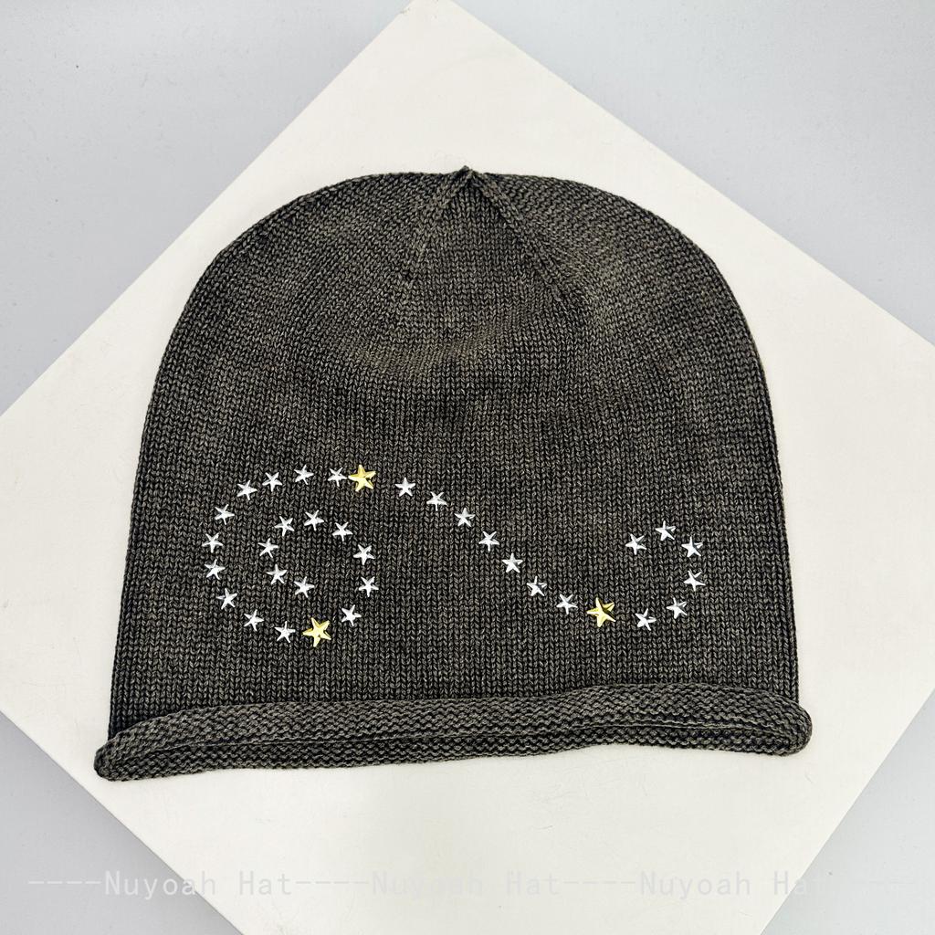 New Men Women American Retro Rivet Stars Knitted Hats Personal Warm Niche Fashion Street Beanies Hip-hop Versatile Loose Casual