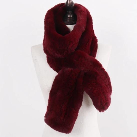 New Women Real Knitted Rex Rabbit Fur Scarf Fashion Luxury Brand Shawl Fur Scarves Solid Color Russian Winter Fur Neckerchief