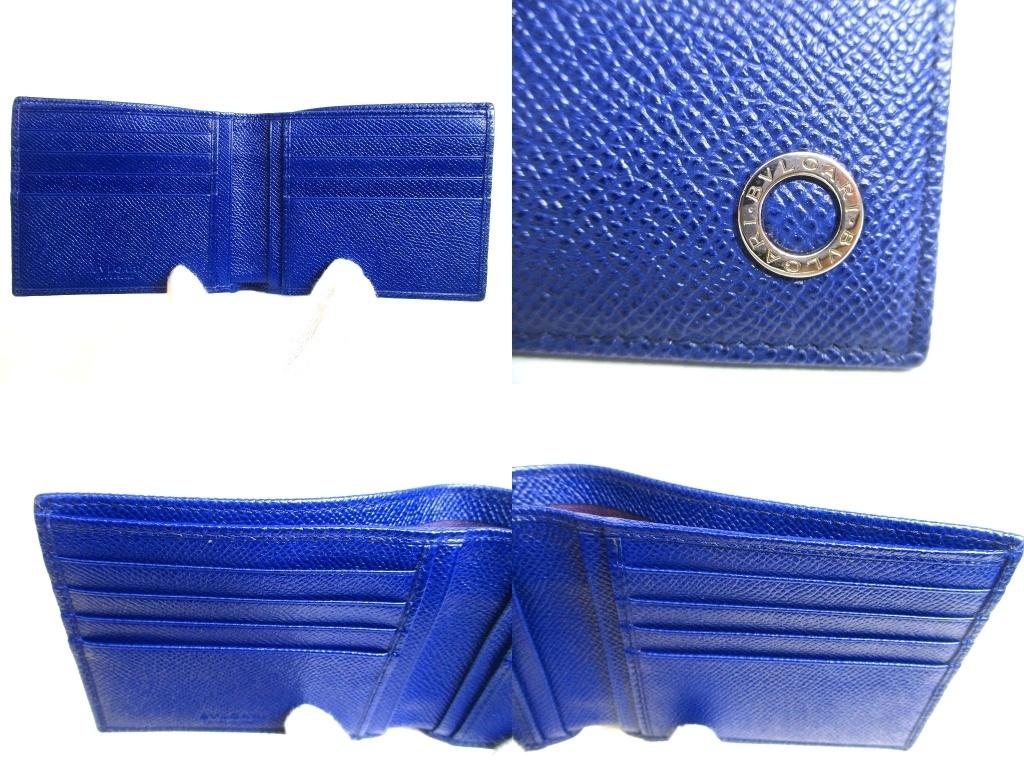 Authentic BVLGARI Blue Leather Bifold Bil Wallet Compact Wallet #b129  Open Box