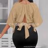 Spot Solid Color Irregular Mid-Sleeve Tie-Up Short Elegant Women's Top