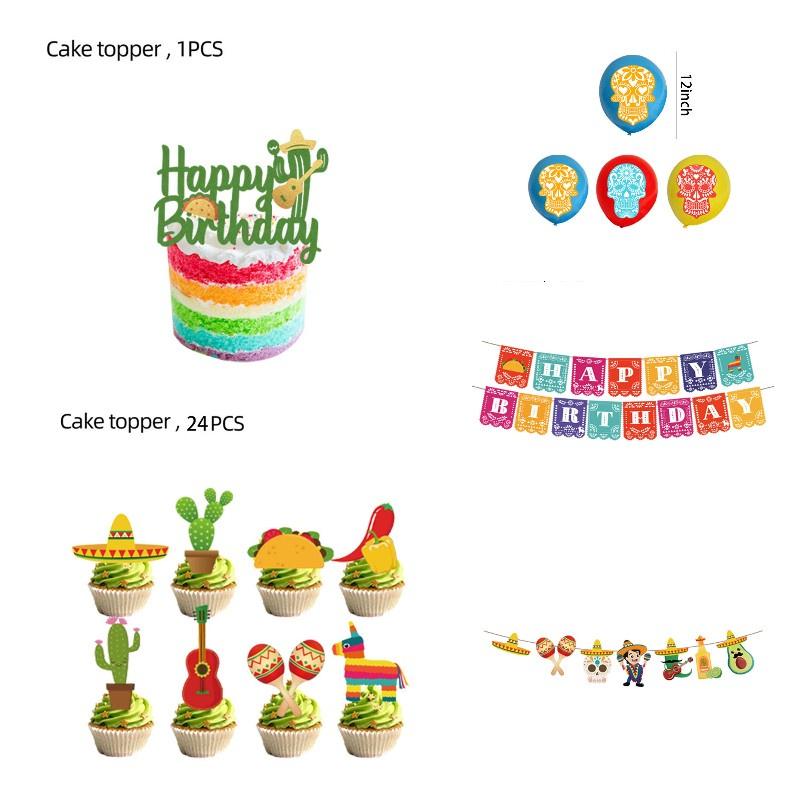 Mexican-inspired Party Supplies For Children's Halloween Party Decorate With Ghostly Cake Toppers Banners And Balloons