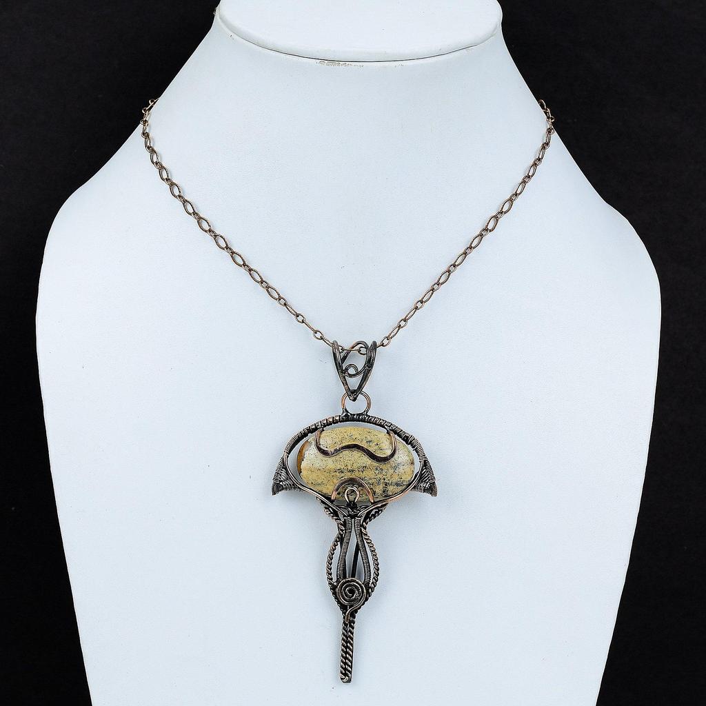 Pandantiv cu jasp înfășurat din sârmă de cupru, pandantiv cu piatră prețioasă autentică, bijuterii din sârmă de cupru, pandantiv nou-nouț, bijuterii lucrate manual pentru cadou