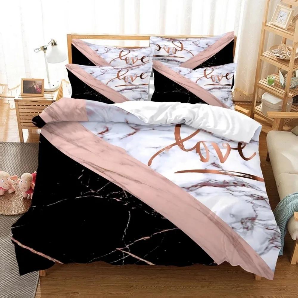 Comforter White Gold Marble Pattern Bedding Modern 3D S Twin Queen King Single Size Fashion Luxury Room Decor Women Gifts