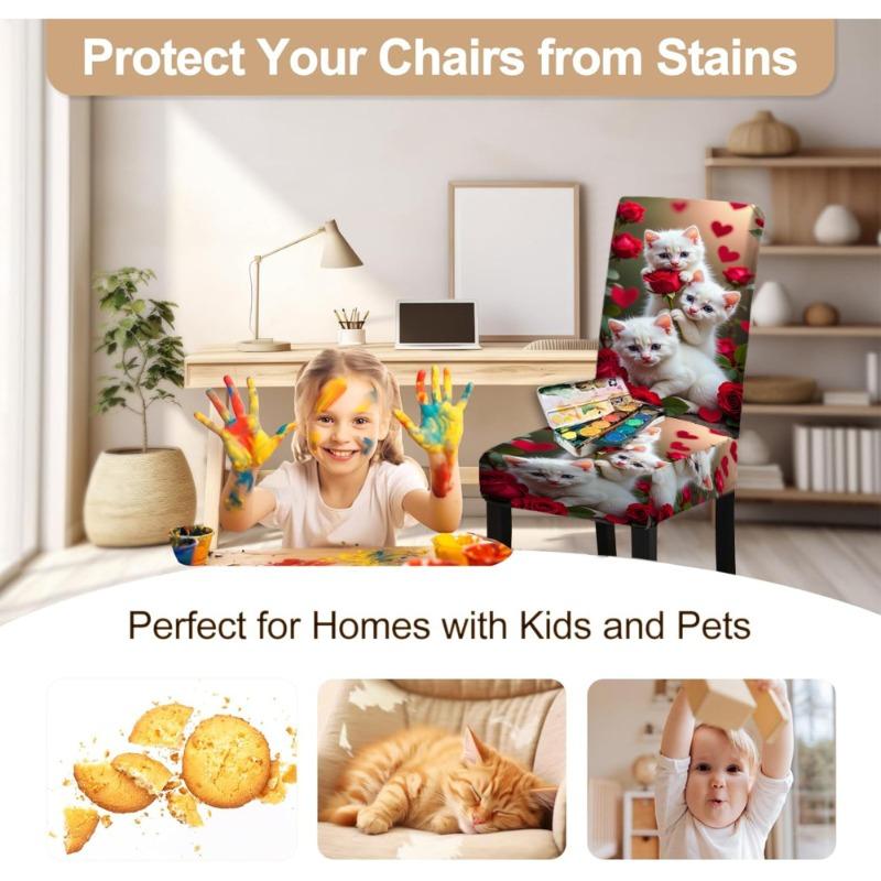 Bedruckter Stuhlbezug mit niedlichem Kätzchenmuster, staubdicht, dekorativ, vollständig abdeckend, maschinenwaschbar, elastisch