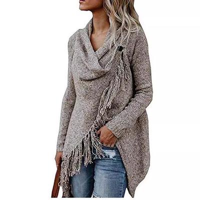 Damen Langarm V-Ausschnitt Quasten Winterpullover