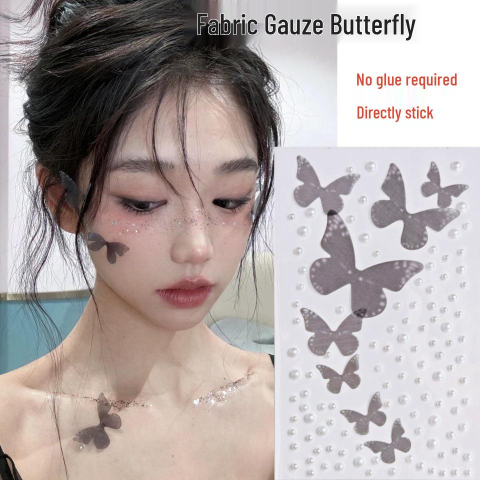 Three-Dimensional Tulle Butterfly and Rhinestone Face Stickers