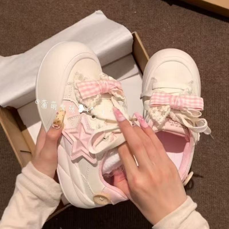 Plateau-Sneaker mit Schleife, süß, lässig, Herbst, neu, süße Sterne, flache Sohle