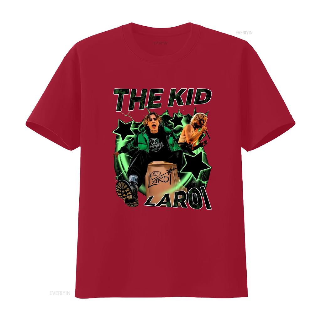 Vintage Sokak Giyimi The Kid LAROI Rapçi Yeşil Neon Şimşek Yıldız Baskılı Hip Hop Müzik Günlük Tişört vintage Yıkanmış moda