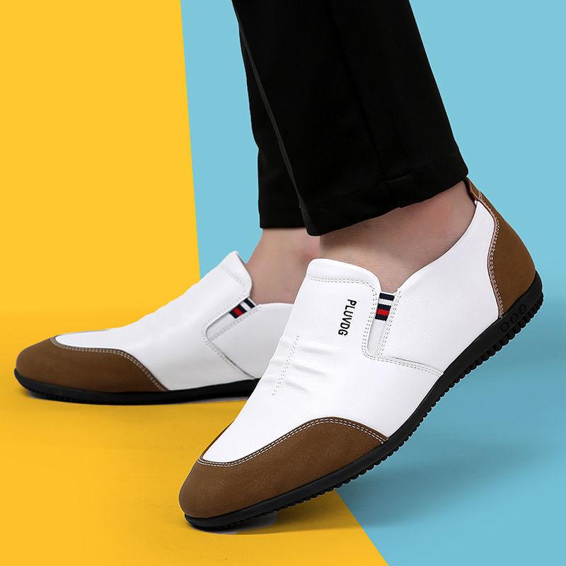 Dragonfly brand men's shoes genuine leather summer casual shoes men's soft-soled Doudou shoes white breathable inner height-increasing leather shoes