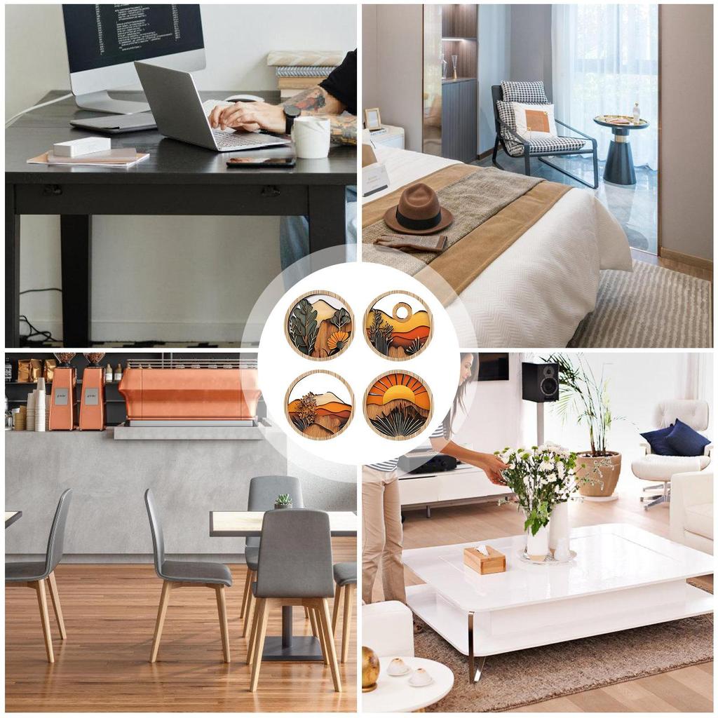 4pcs/set Bohemian Wooden Wall Decoration 7.87Inch Round Wooden Geometric Frames Aesthetic Ornament For Porch Fireplace Balcony