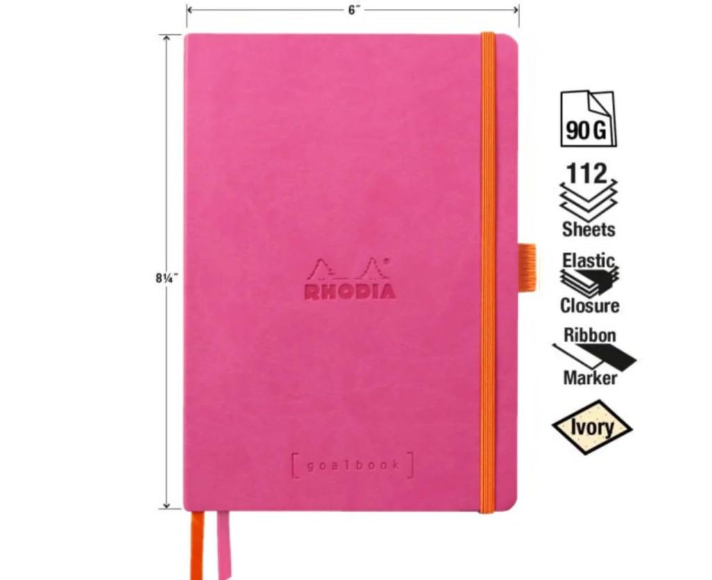Rhodia Rhodiarama Goal 240 Dotted Italian Leather Fuchsia Pink Book, A5, Pages, Grid, Cover, (CF117809)