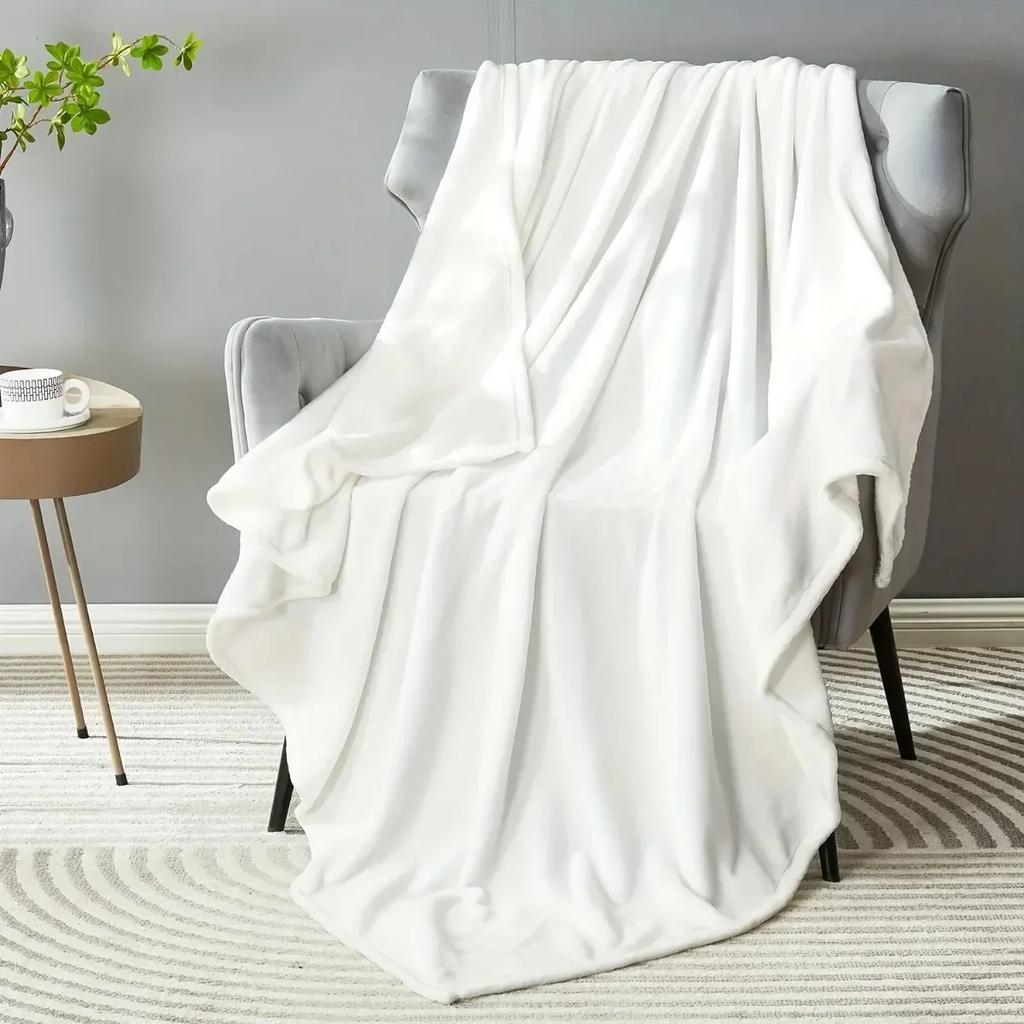 1 Piece Solid Color Flannel Blanket Soft Warm Throw Blankets for Couch Sofa Office Bed Camping Travel Multi-purpose Gift Blanket