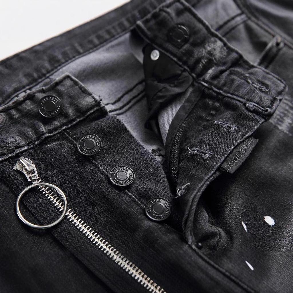 European Spring Trend: Men's Black & Gray Splatter Paint Ripped Skinny Jeans