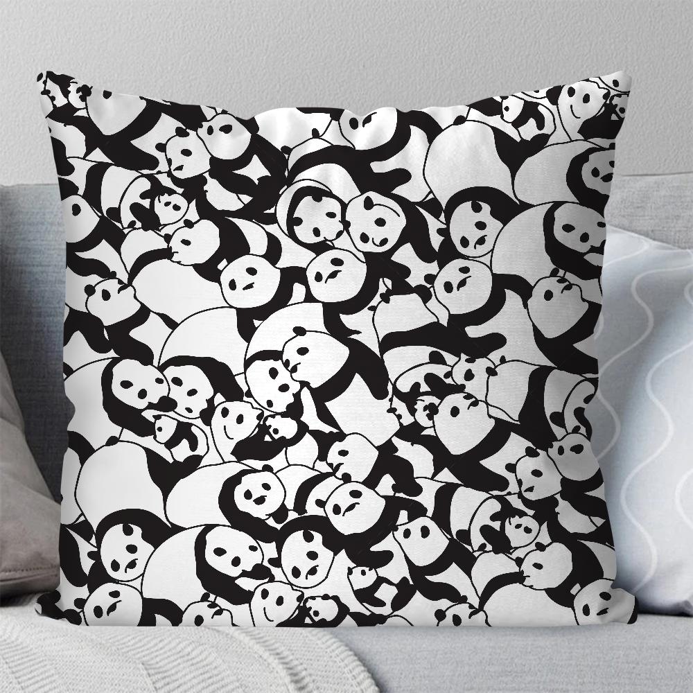 Animated Panda Pillow Case Square Pillow Bedroom Sofa Leisure Comfort Cushion Car Living Room Home Decoration 40X40