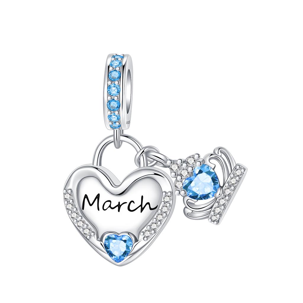 925 Silver January-December Birthday Stone Love Zircon Pendant Bead Fit Charms Necklace Bracelet Women Jewelry DIY Gift