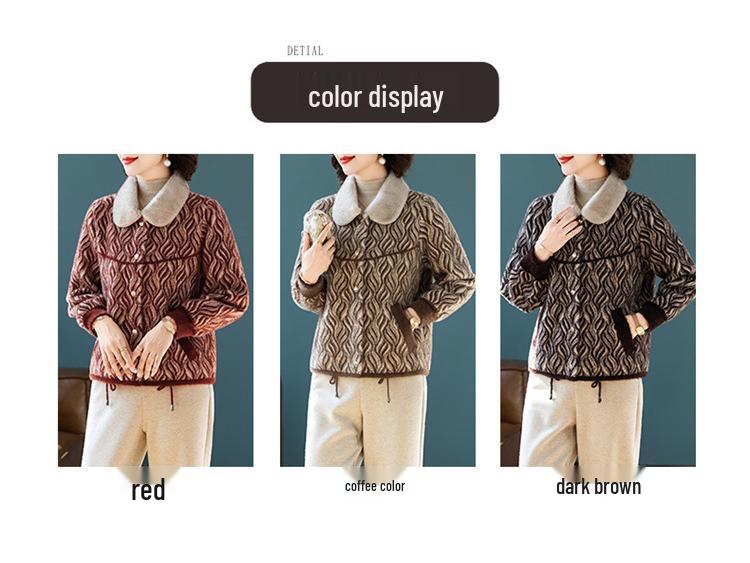 Women's Stylish Winter Coat: Middle-aged and Elderly Imitation Mink Velvet Woollen Thick Knit Cardigan Top