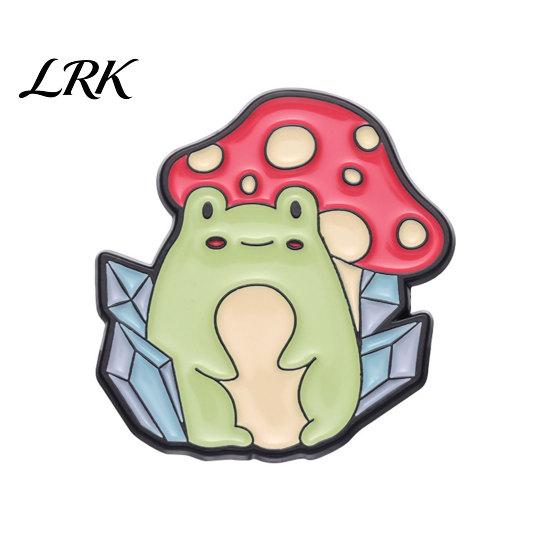 Enamel Safety Pin Brooch Pin, Frog Mushroom Design Lapel Glaze Bright Color Badge Soft Healing Style with Standard Versatile for Clothing Bags
