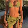 1011 Hot Selling Sexy Bikini Three-piece Swimsuit Women's European and American Popular Beach Tether Bikini Swimsuit