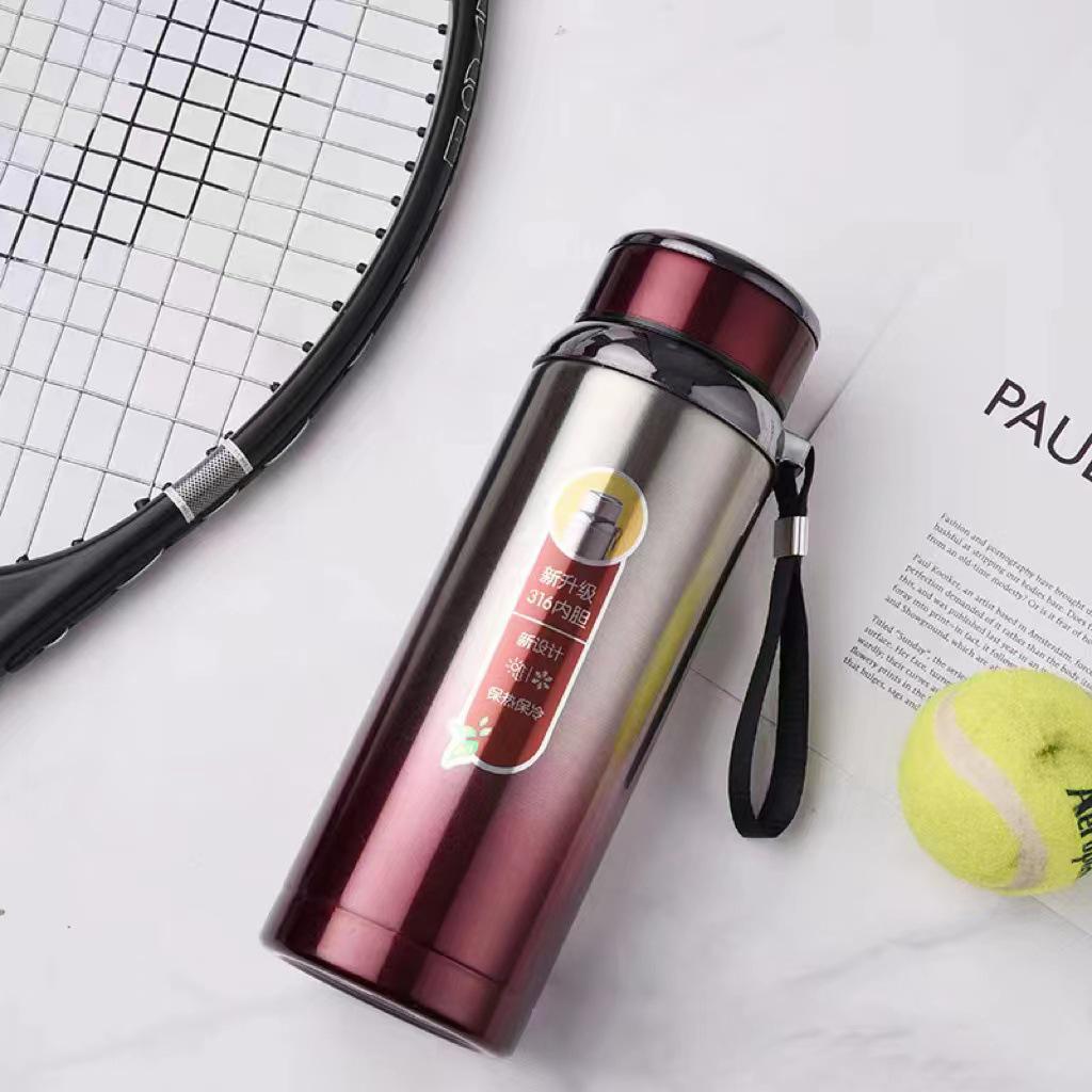 Stainless Steel Solar Thermos Cup with Lanyard - Large Capacity, Portable, Insulated for Outdoor Sports and Car Use