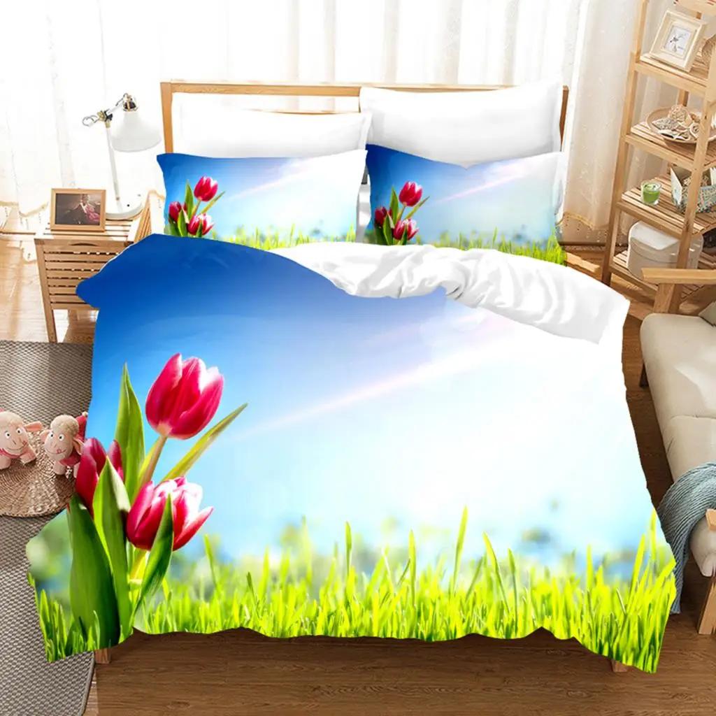Comforter Tulip Twin Kingspring Botanical Floral Bedding Set Garden Flower Elegant Rustic Comforter For Boys Girls Room
