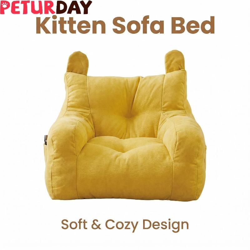 Bear Ear Pet Sofa Bed Cover is soft and replaceable, with storage pockets on the side, suitable for both kittens and adult cats, does not include