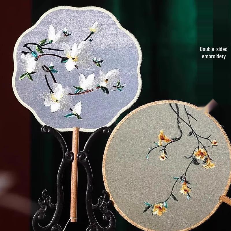 Kinder Hanfu Rundfächer im antiken Stil - Suzhou-Stickerei für Sommertanz und Cheongsam