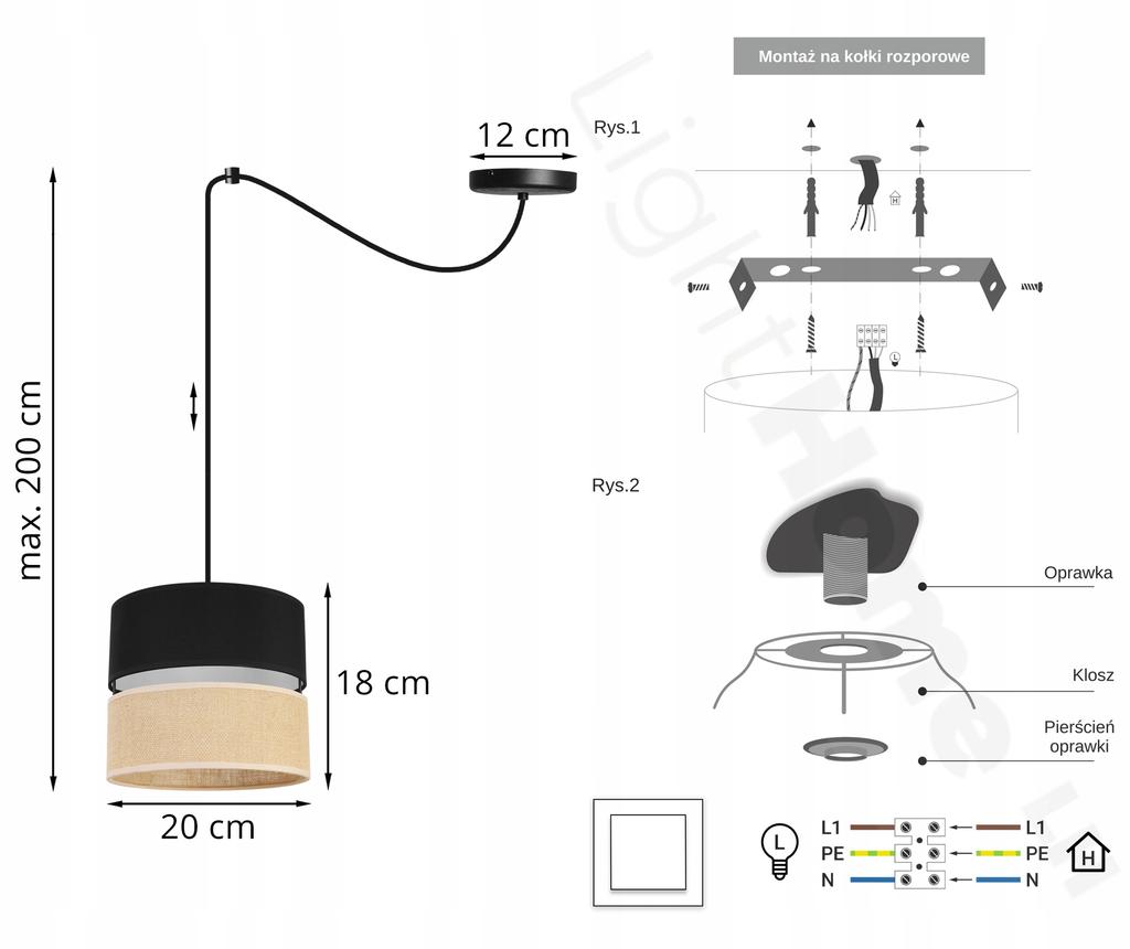 Ceiling Hanging Lamp, Lampshade 20 Cm, Black Spider