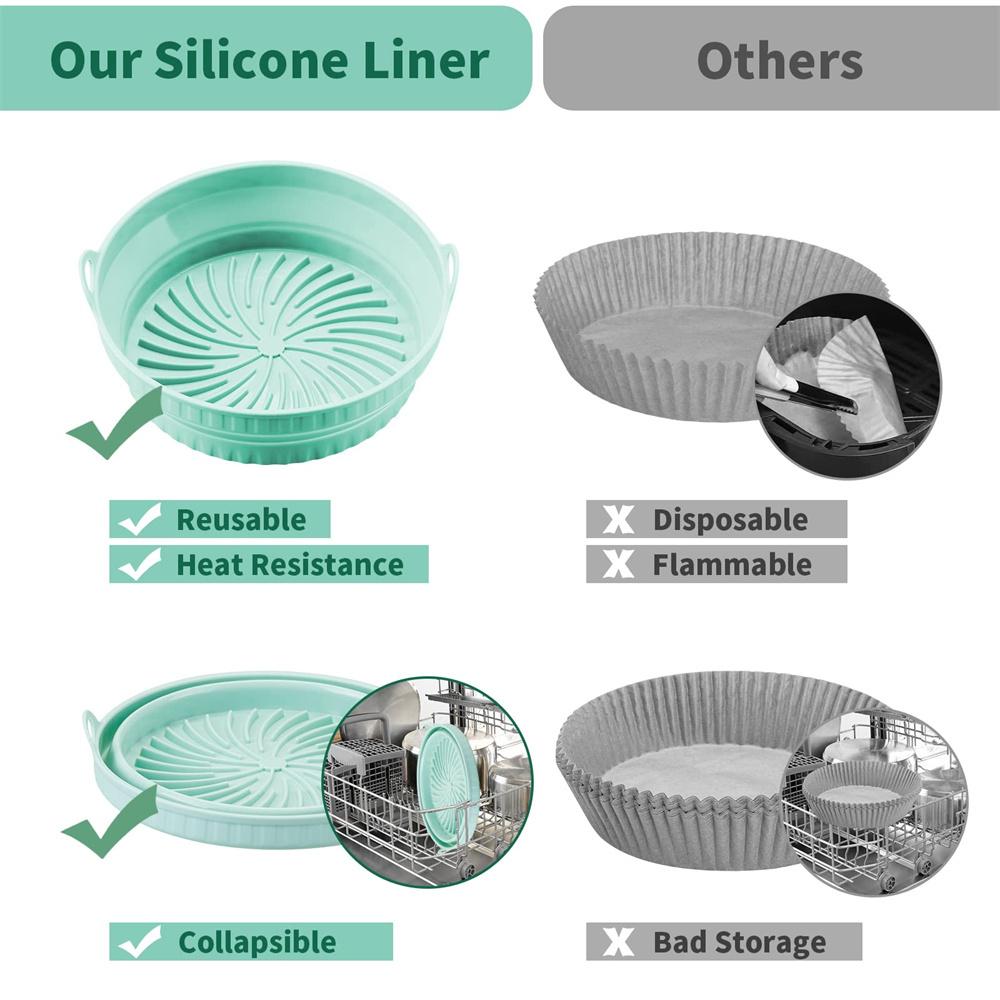 Air Fryer Silicone Basket Foldable Round Square Mold Airfryer Oven Baking Tray Pizza Fried Chicken Basket Reusable Pan Liner