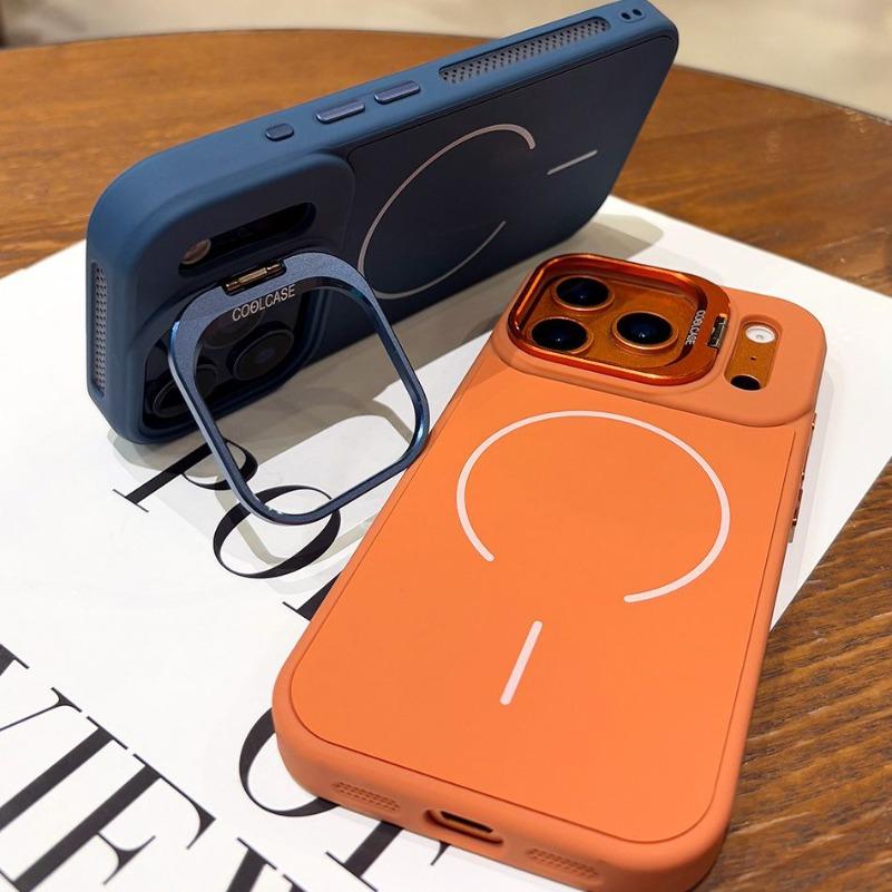 Luxury Silicone for Magsafe Case for iPhone 17 16 15 14 13 12 Pro Max Lens Stand Holder Cover for iPhone Air 16 Plus