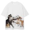 Streetwear Fighting Cats Graphic T-Shirt Cotton Tshirt Unisex Tops Tees Summer Short Sleeves T Shirt