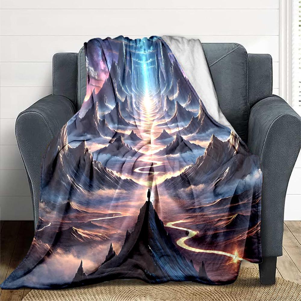1pc Mystical Landscape Blanket, Lightweight Flannel Throw Blanket For Sofa, Bed, Travel, Camping, Living Room, Office, Couch, Chair, And Bed