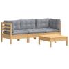 4 Piece Garden Lounge Set with Grey Cushions Pine Wood