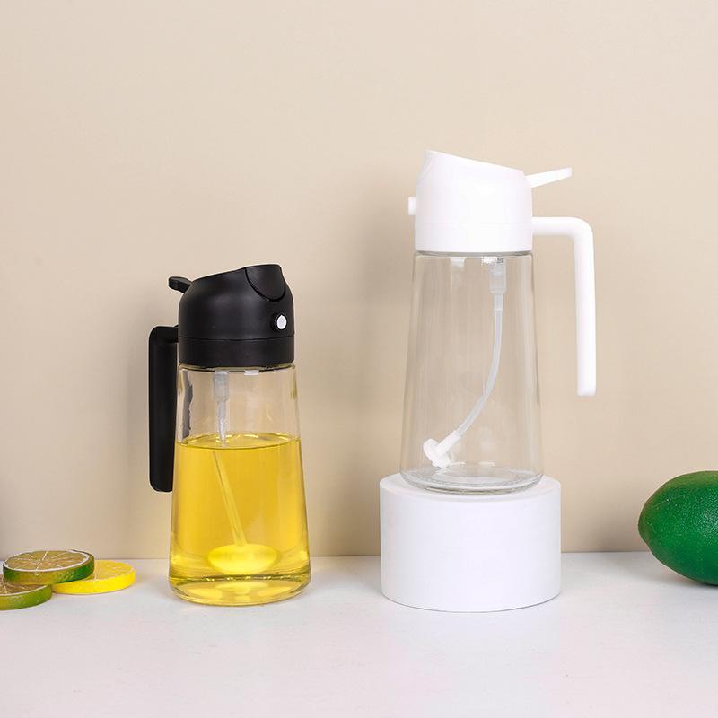 Dual-Use Glass Oil Bottle: Spray & Pour Soy Sauce, Vinegar, Seasoning Container - Large Capacity Kitchen Essential 470ml Black [Glass Version]