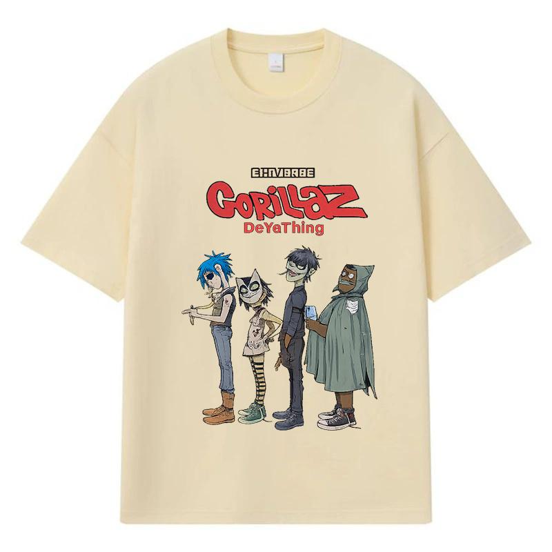 

2026 Gorillaz DeterThin Патерн Y2k Харадзюку Вуличний одяг 100% Бавовна Футболка Повсякденна Оверсайз Літня Чоловіча Футболка S хакі