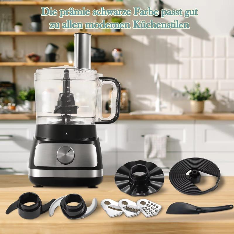 TopStrong 6-in-1 Food Processor 800W 2L Silver Multifunctional Chopper Slicer Shredder Kneader Dough Blender 3 Speeds Pulse EU