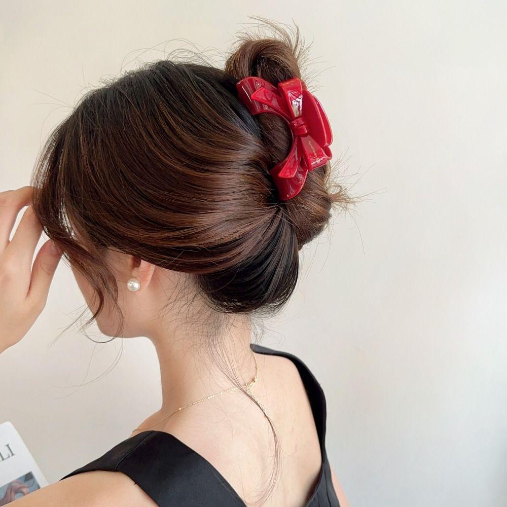 Small Acetic Acid Bow Hair Claw Acetate Geometry Hair Crab Clip Elegant French Shark Clip  Daily