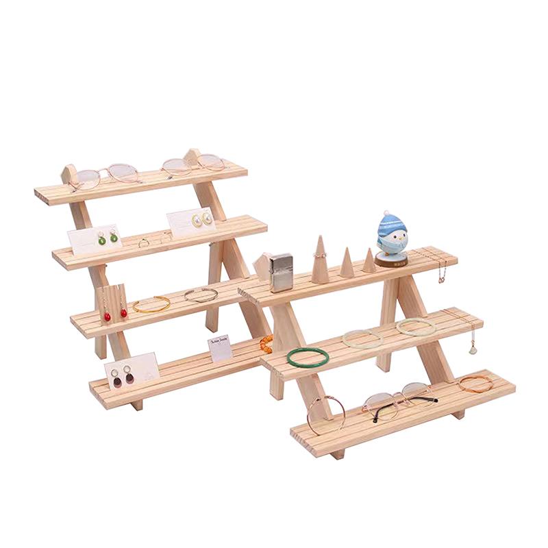 2/3/4 Tiers Ear Stud Holder Wooden Jewelry Dispaly Stand Shelf Cupcake Makeup Mini Figure Organizer Showcase Rack
