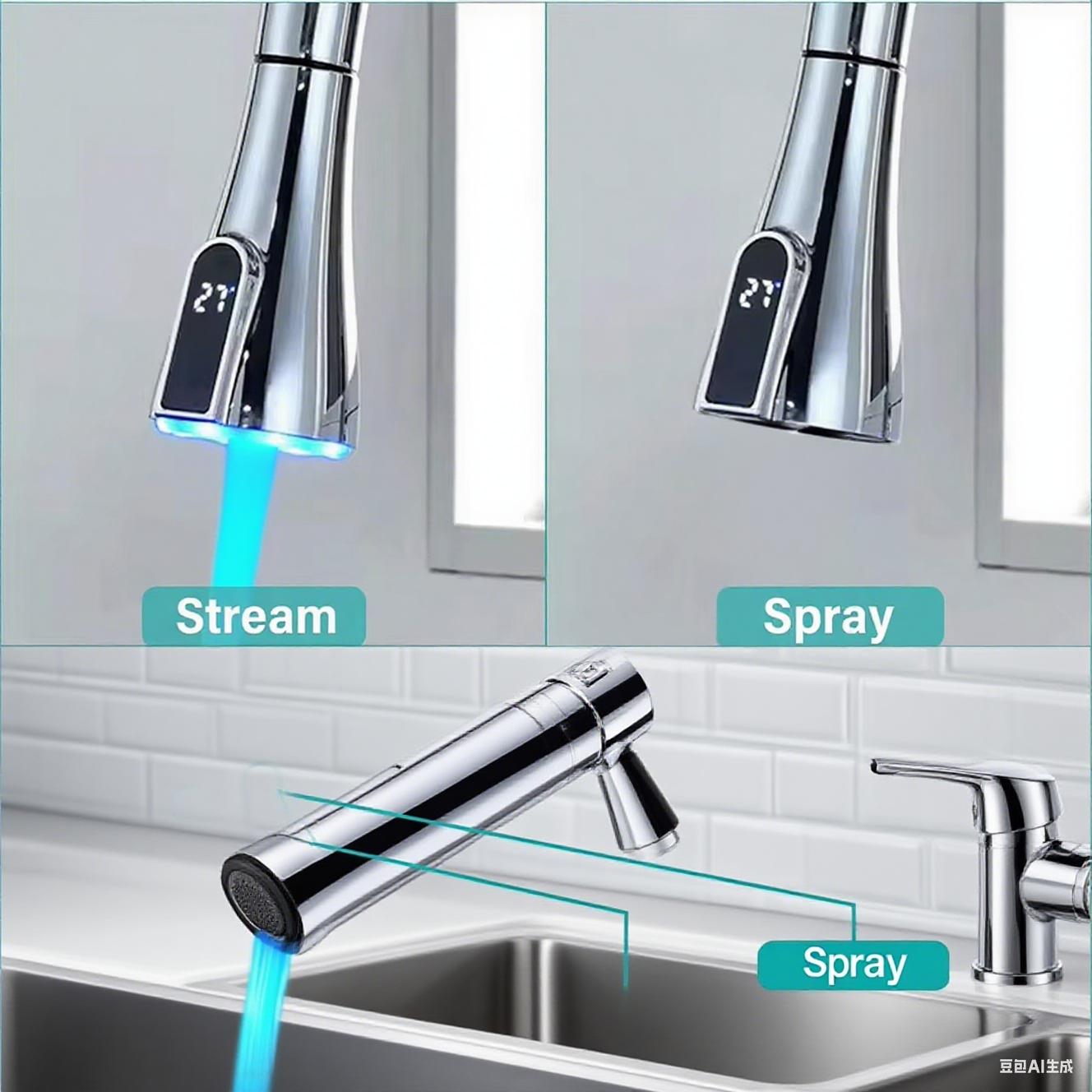 

LED Display Nozzle Pull Out Sink Water Tap Adapter G1/2 Nozzle Bubble Spray And Jet Spray Fits Most Sprays Hoses Replacement China Mainland