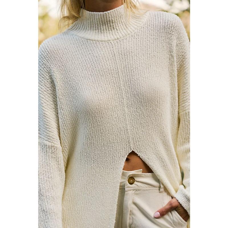Autumn and Winter Women's Solid Colour Street Fashion Mid-Length Split Sweater