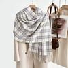 Women's Winter Plaid Imitation Cashmere Tassel Scarf, Thickened Korean Style Neck Warmer