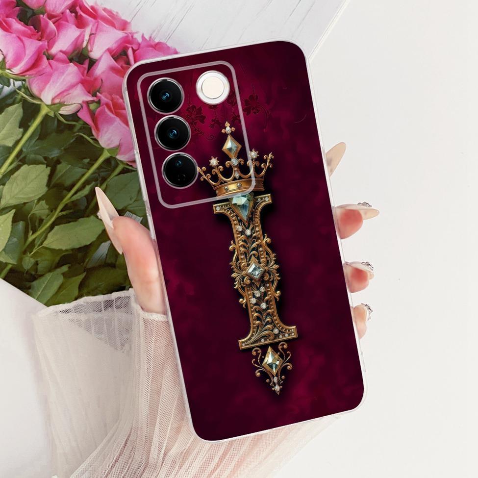 Transparent For Vivo S16 V2244A Case For Vivo S16 Pro V2245A Cover Luxury Crown A-Z Letters 2D Flat Pattern Soft Phone Casing