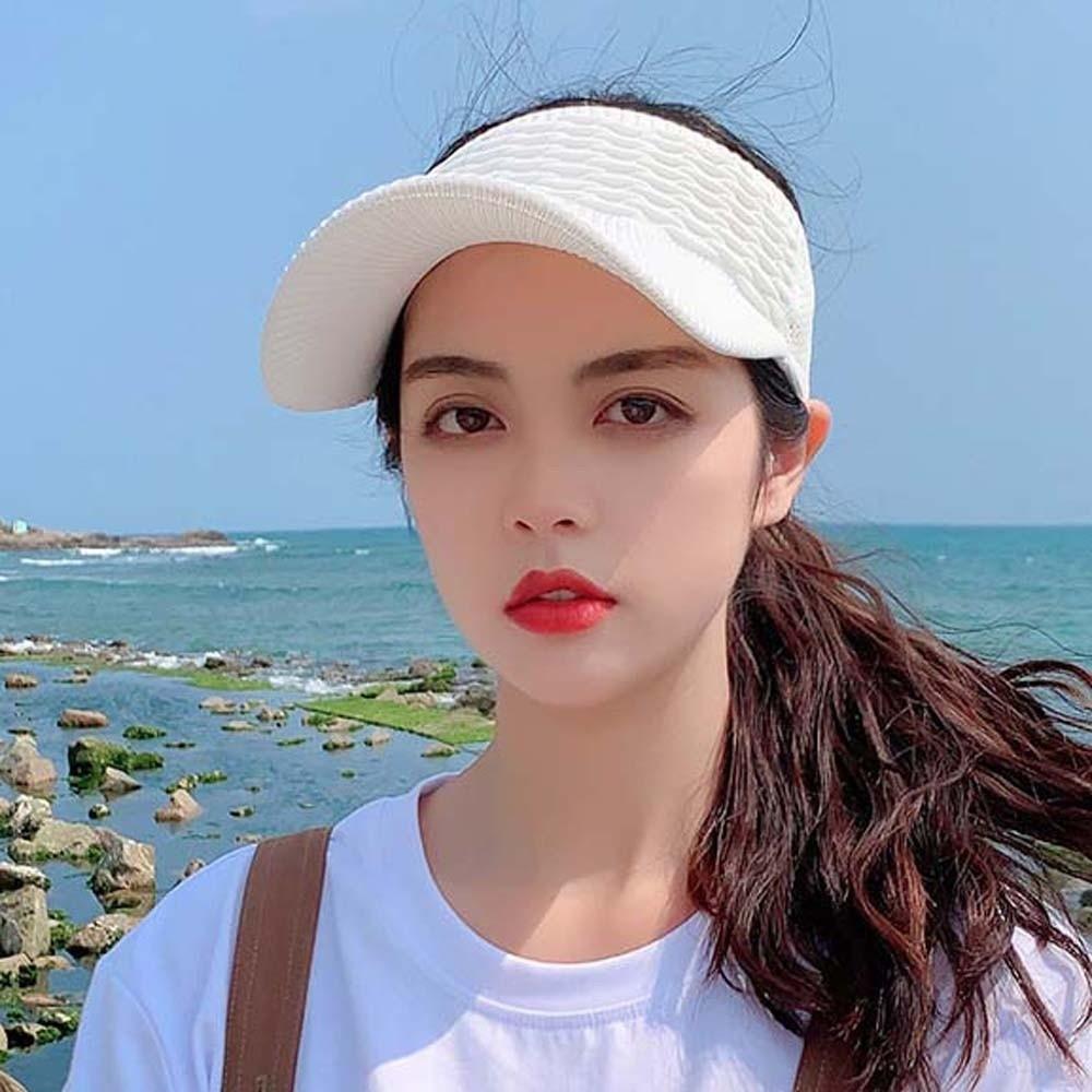 Solid Color Fish Scale Knitted Visor Cap Breathable Sunscreen Empty Top Hat  Women