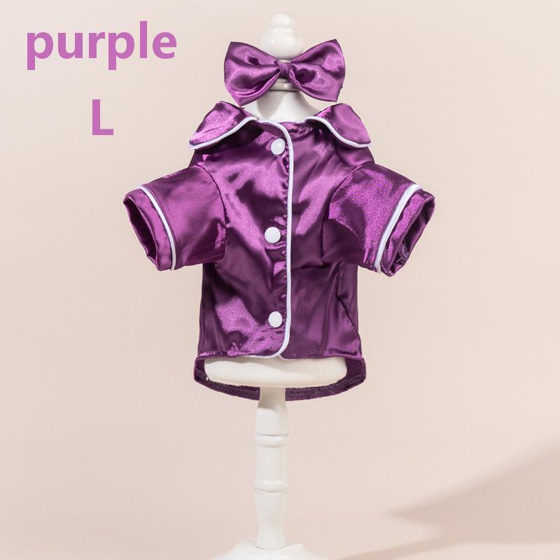 Satin Dog Pajama Set Cute Pet Sleepwear with Matching Bow Headband Soft Outfit for Tiny Puppy Kitten Indoor Wear